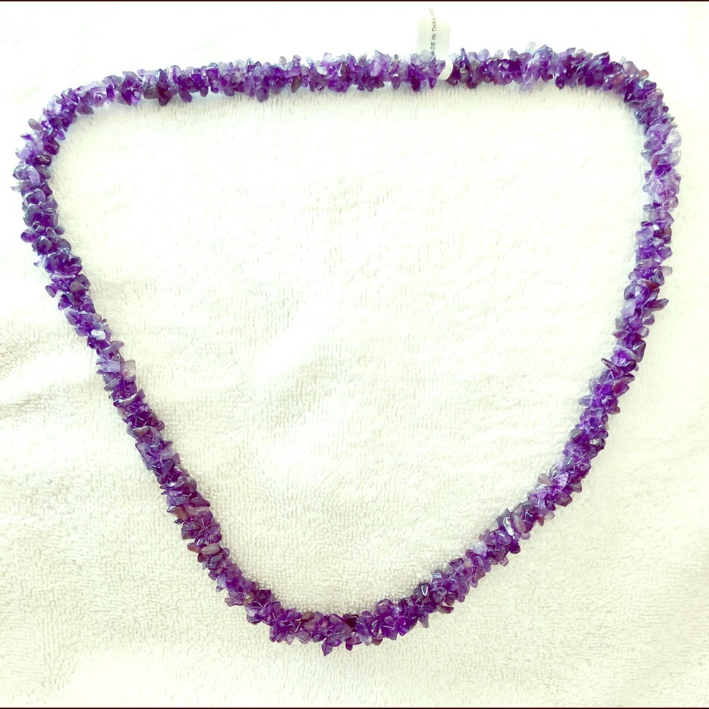 Chunky uncut amethyst chips necklace, 24”